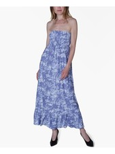 ULTRA FLIRT Womens Maxi Dress Blue Ruffled Strapless Smocked Juniors XXS