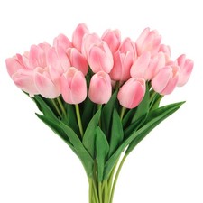 24Pcs Fake Tulips Artificial Flowers PU Artificial Tulips Real Touch Pink White