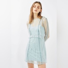 Topshop Light Blue Dobby Lace Skater Dress