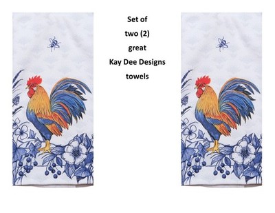 KAY DEE DESIGNS ''Blue Rooster'' R6860 Two (2) Dual Purpose Terry Towels~16''x26 