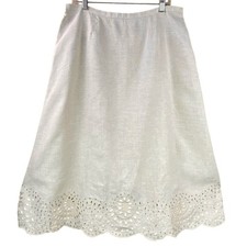 Talbots 100 Linen Eyelet Midi Skirt size 14 Tan A-Line