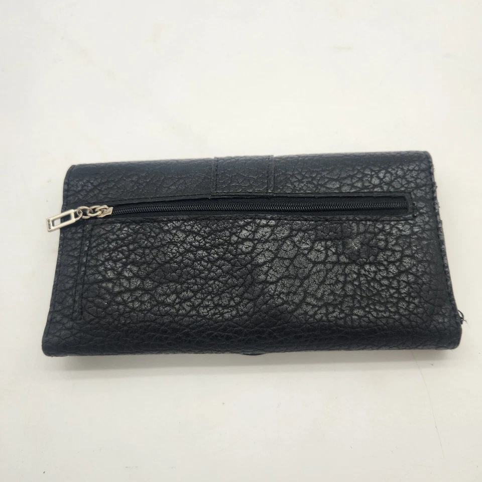 GUESS Negro Repujado Imitación Cuero Triple Plegable Cartera Mujer De Colección Y2K Foto 3 de 4