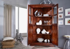 Eckschrank Kolonialstil Akazie Vitrine Wohnzimmerschrank Schrank Holz massiv