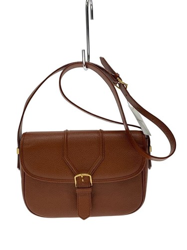 YVES Saint Laurent Shoulder Bag Flap Snap Button Logo Embossed Leather BRW Used