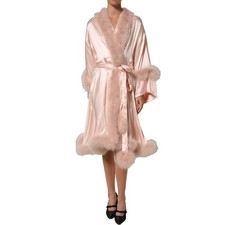 DOLCE & GABBANA Dress Light Pink Silk Turkey Feather Wrap Midi IT38/US4/XS $5930