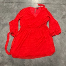 Size XL - Express Babydoll Dress Womens Red Stretch Tie Waist V Neck Ships Fast!
