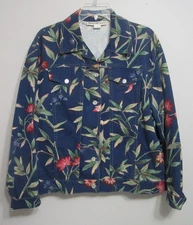 VTG NORM THOMPSON XL Colorful Floral Cotton Canvas Trucker Jacket Cottagecore