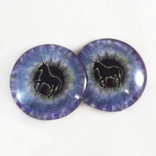 Pair Purple Unicorn Silhouette Glass Eyes Jewelry Taxidermy Flatback Cabochons