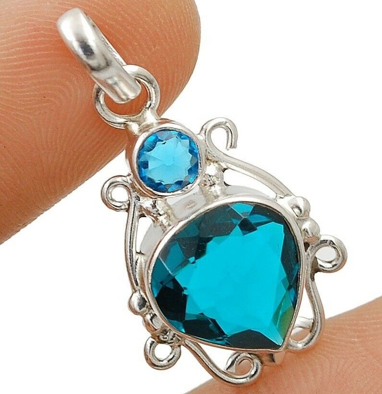 3CT Natural Apatite 925 Solid Sterling Silver Pendant Jewelry 1 1/4" Long @13-4