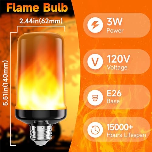  LED Flame Light Bulbs, 4 Modes Flickering Light Bulbs with Upside Down 2 Pack - Picture 5 of 7