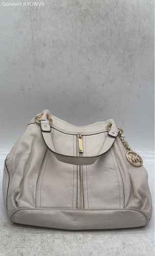 Authenticated Michael Kors Women's White Logo Charm Magnetic Shoulder Purse