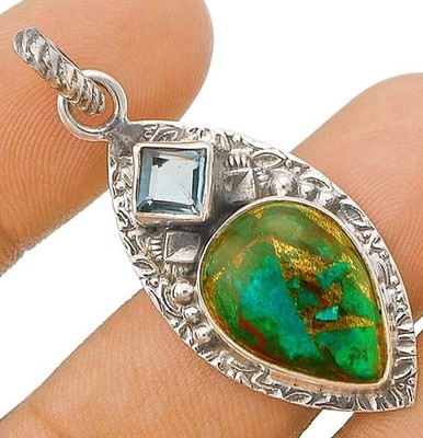 Natürliche Kupfer Chrysokoll 925 massiv Sterling Silber Anhänger Schmuck 