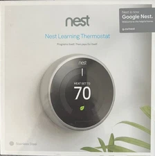 Google Nest - Learning Thermostat T3007ES Silver 3rd Generation-NIB