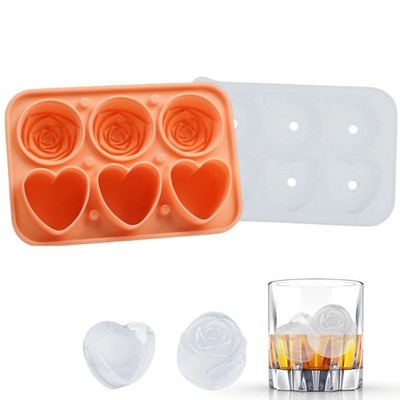 yosolamo Rose and Heart shaped ice cube molds, 2 in 1 Silicone Ices 1, Pink 