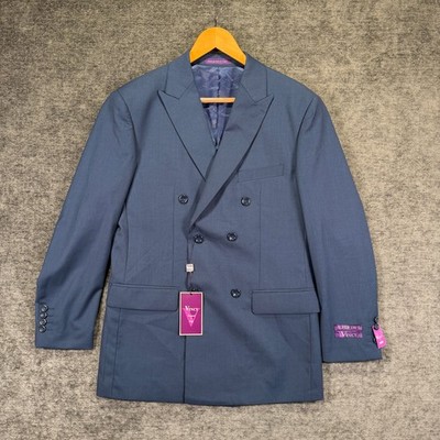 Vinci Super 150s Double Breasted Suit Jacket Blue 36S Zegna Fabric NWT