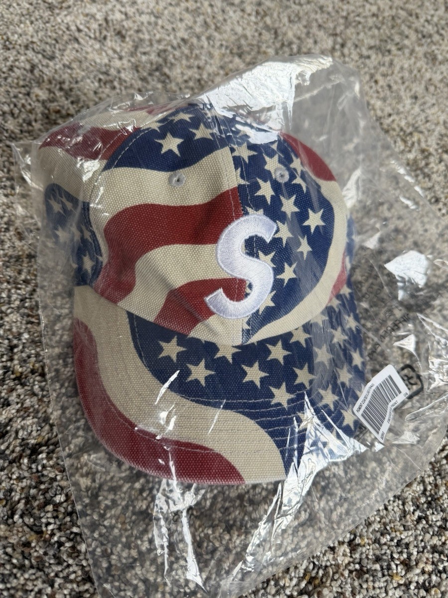 Supreme Pigment Coated S Logo 6 Panel Cap American Flag Brand New
