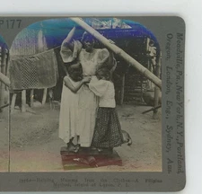 Helping Mamma Iron Clothes Luzon Philippines Keystone Stereoview