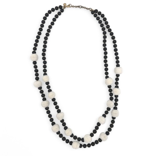 J Crew Black and Cream Pom Pom Layered Statement Necklace Pompon - Picture 2 of 8