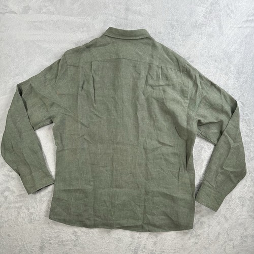 Charles Tyrwhitt Slim Fit Linen Shirt Men’s L Olive Green Long Sleeve Casual - Picture 6 of 11