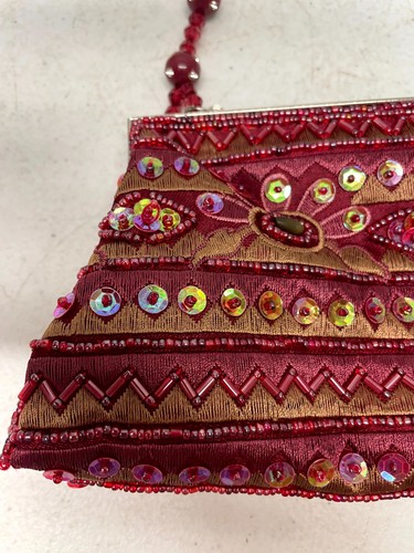 Far Nine Evening Bag Beaded Sequin Red Boho Handmade Women's Clutch Purse - Picture 3 of 16