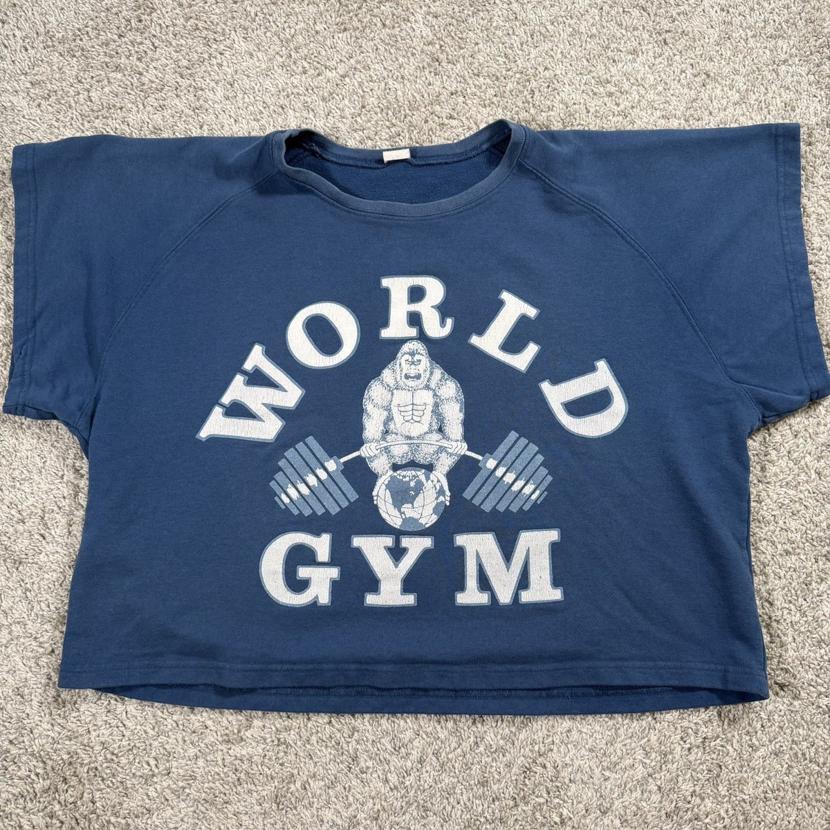 Vintage World Gym Shirt Mens XL Blue Ape Crewneck Cutoff Cropped