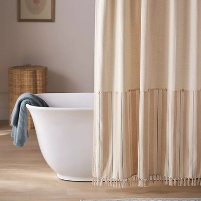 Anthropologie Louie Shower Curtain   Cotton Linen Tassel Hem 72    NWT