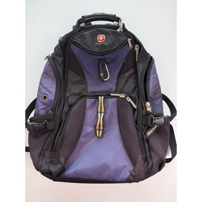 SwissGear Airflow Backpack Blue Black Multi-Pocket Laptop Travel Bag Carabiner