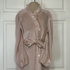 Vintage 70-80 s JC Penney Pink Velour Long House Robe Ruffle Victorian Granny M