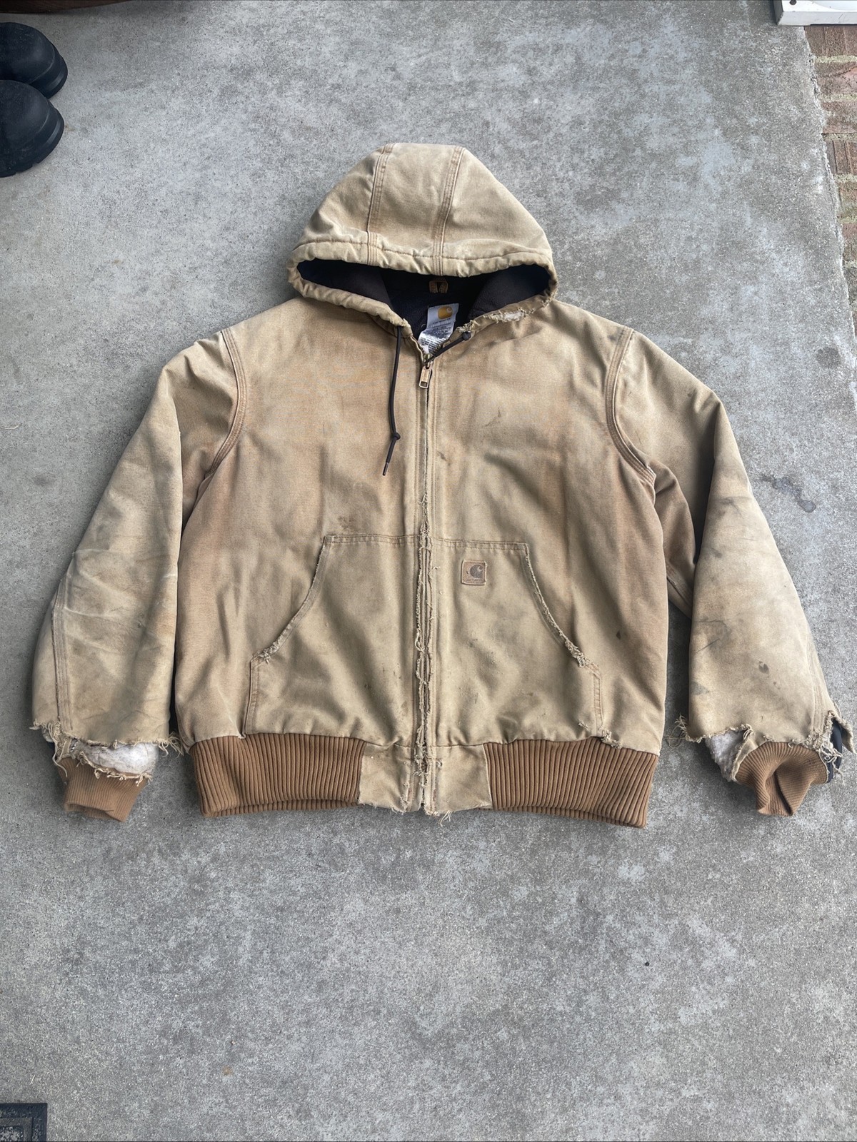 Carhartt Grunge Jacket Coat Large Brown Distressed Thrashed Stains 14806 Ranch