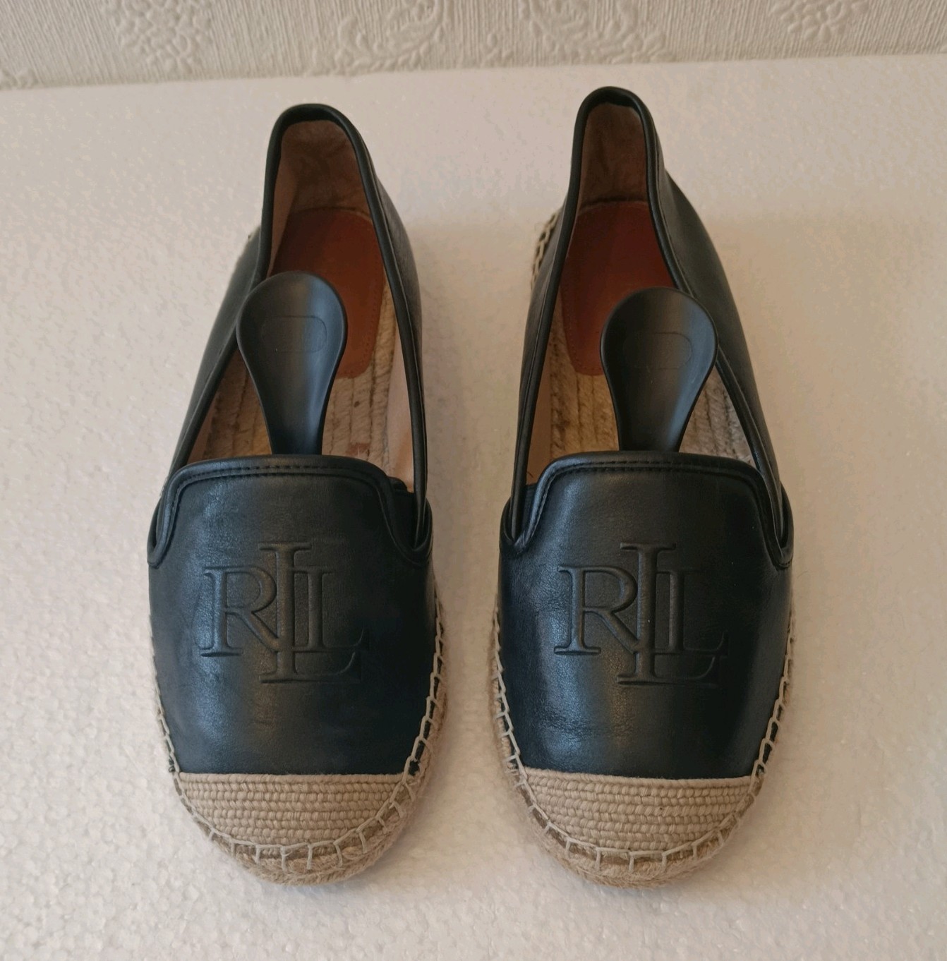 Ralph Lauren Negro Corinna Cuero Alpargata Zapatos Sin Cordones Para Mujer Talla UK 4.5
