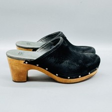 UGG Australia Shoes Womens 7 Black Suede Wood Clog Mules Studded Block Heel