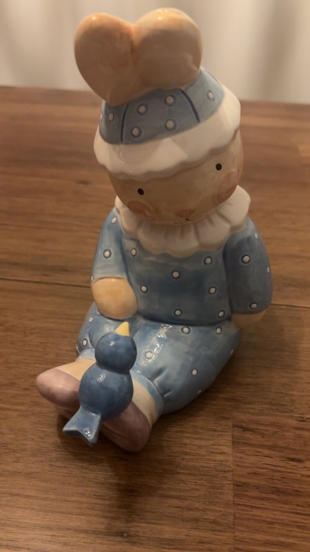 Vintage Charpente Bunny Blue Bird Piggy Bank Savings Baby Ceramic By Kathy Orr