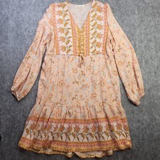 Women Dress Large Midi Romantic Boho Orange Balloon Sleeve Cottagecore