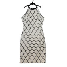 Cache Womens Dress Size 2 White Black Sequin Halter Sleeveless Cocktail Party