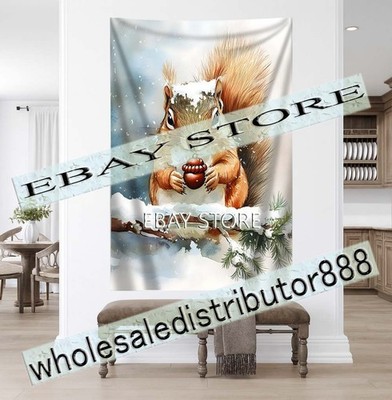 Snow Squirrel tapestry cute nature holiday decor 59X82 in