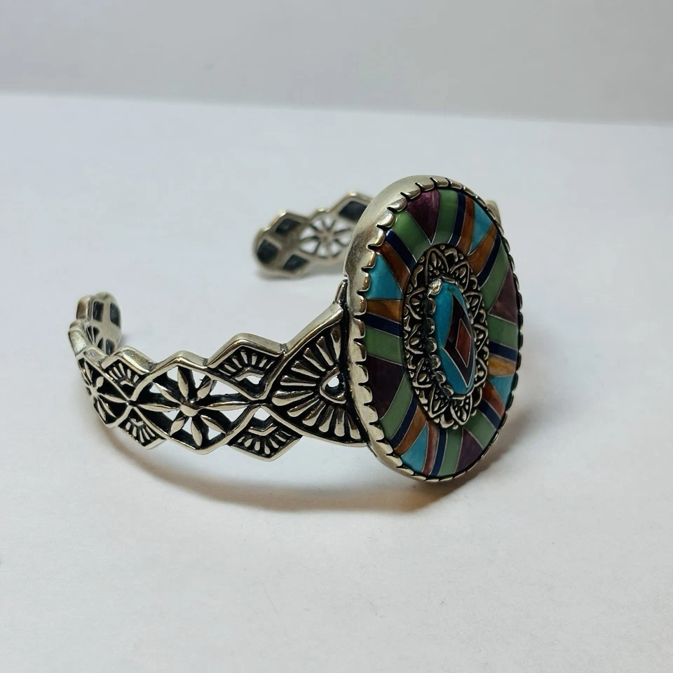 Carolyn Pollack 纯银 925 镶嵌马赛克袖口手链 6.5 英寸 — 第 4/4 张图片