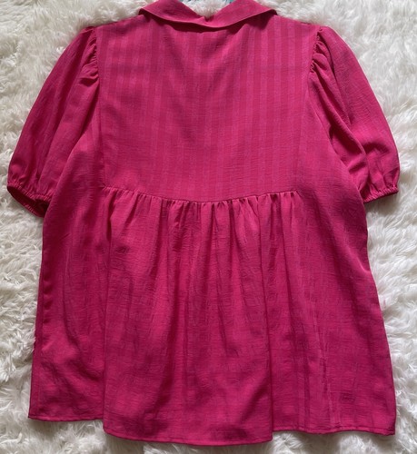 JODIFL Blouse Women’s Lg Hot Pink Puff Sleeve Resort Top Cruise Travel Vacation - Picture 3 of 9
