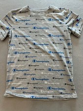Champion T Shirt Kids Boy's Large 12 Gray Allover Graphic Logo Active Tee