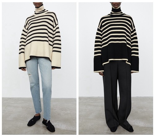 Toteme High Collar Wool Blend Striped 