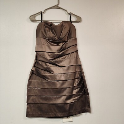 BCX Sz 7 Sateen Beige Ruched  Strapeless Tiered Sheath Cocktail Dress Wedding 