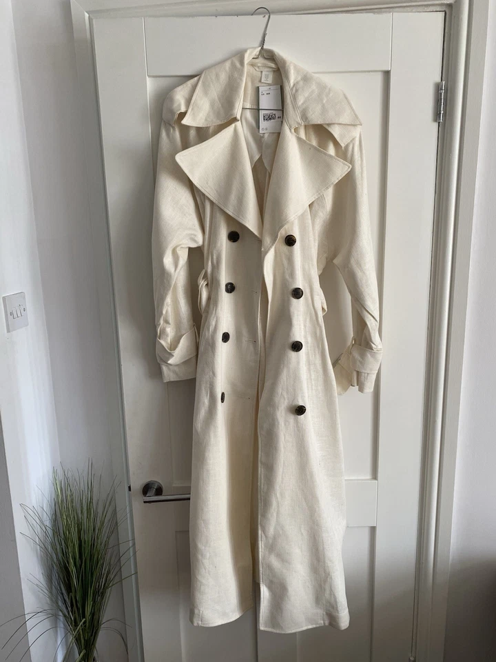 H&M Cream Linen Trench Coat - Image 3 of 4