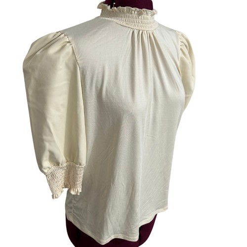 Blusa BREA CANYON Tejida Cuero Vegano Mangas Abullonadas Detalle Calado Top Nueva con Etiquetas Mediana - Imagen 2 de 7