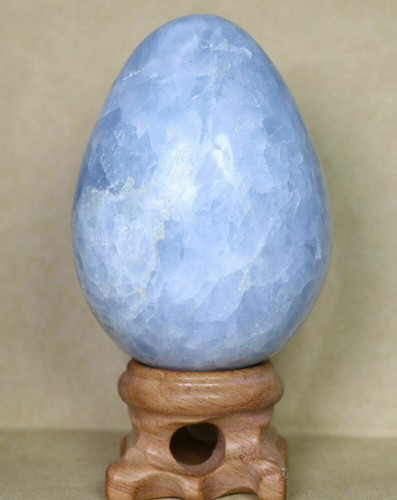 Natural Polished Blue Celestite Crystal Gem Egg Healing Madagascar / Stand 177g - Picture 7 of 11