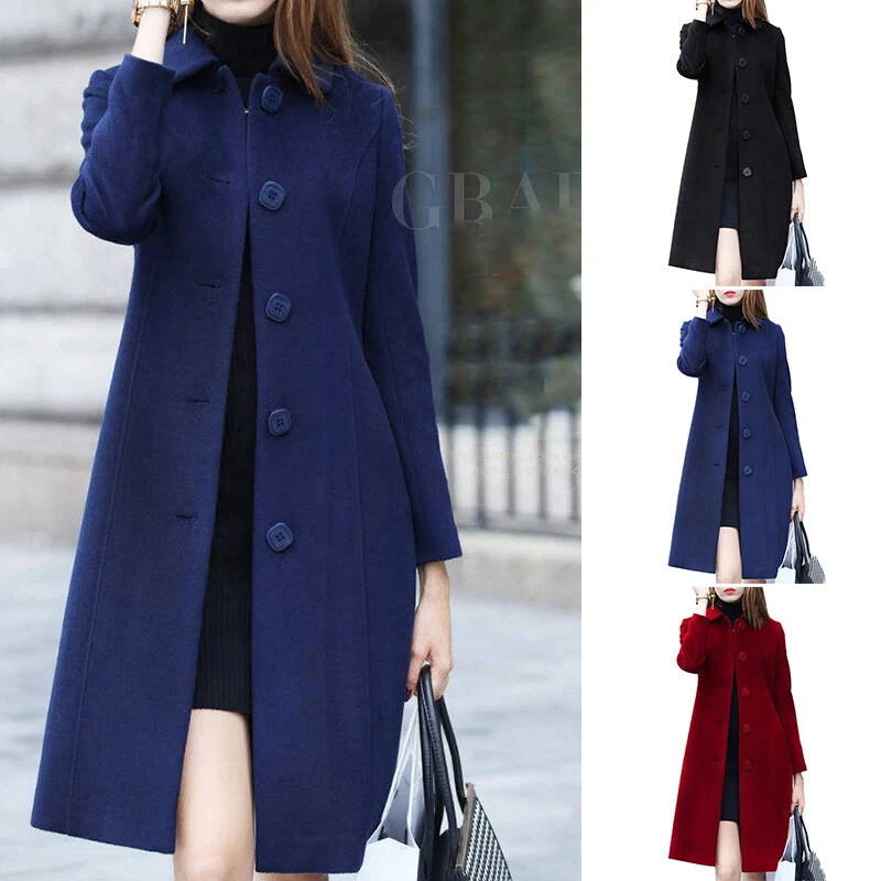Women Winter Warm Coat Overcoat Ladies Casual Woolen Trench Long