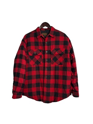 Faded Glory Mens Medium 38/40 Red Plaid Flannel Shirt Jacket Quilted Lining 