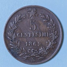VITTORIO EMANUELE II 5 CENTESIMI 1862 NAPOLI BB RAME MONETA NUMISMATICA COIN