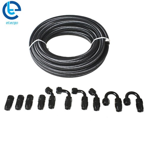 10AN 8AN 6AN 4AN Swivel Hose End Fitting Kit Black 20FT Braided Fuel Hose Line - Imagen 6 de 12