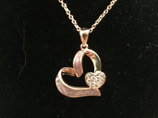 Heart Shaped Necklace With Glittering Heart Inset - 18 K Gold