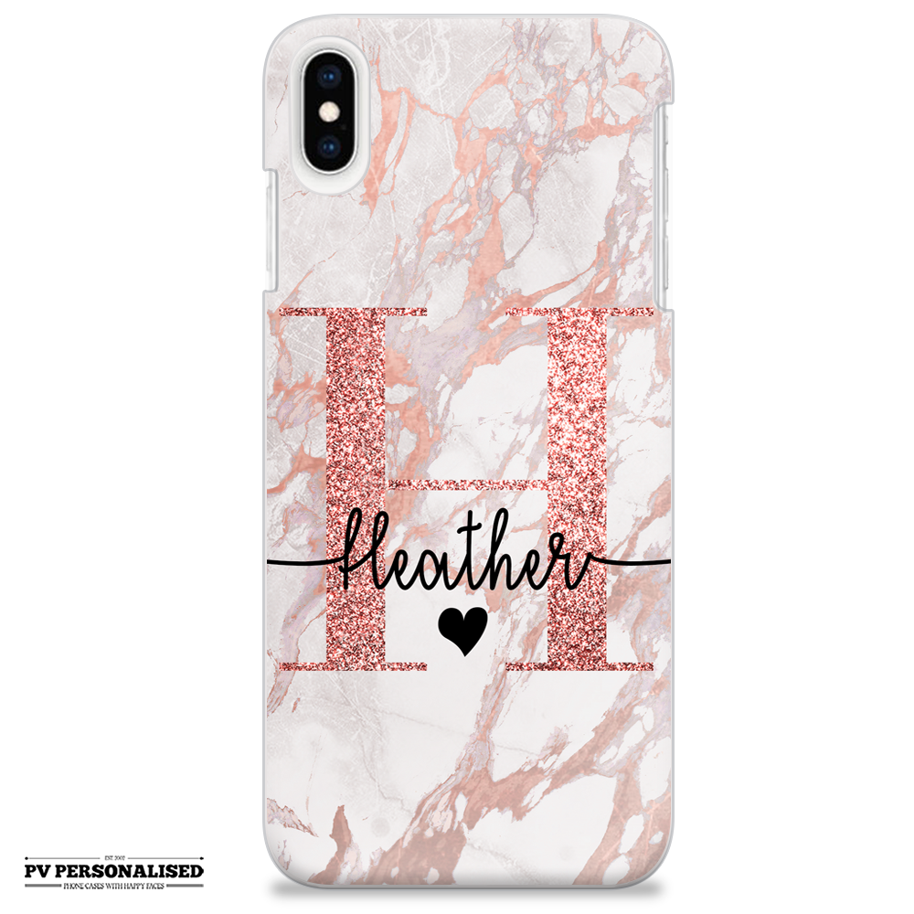 TULLUN - Cover rigida personalizzabile con nome e iniziali per iPhone, PLASTICA, Cuore in marmo grigio e nero., for iPhone 5 / 5s/ SE