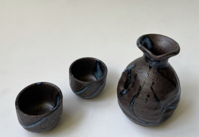 SAKU　16枚 Set of 3 Japanese Porcelain Sake Bottle Cups Set Crystal Metallic